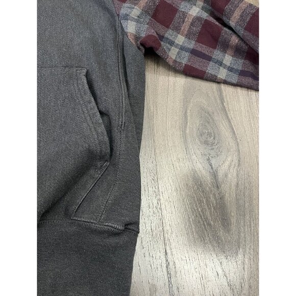 Champion Sweatshirt Plaid Flannel Sleeves Hoodie Gray Reverse Weave Mens Small - Picture 5 of 8